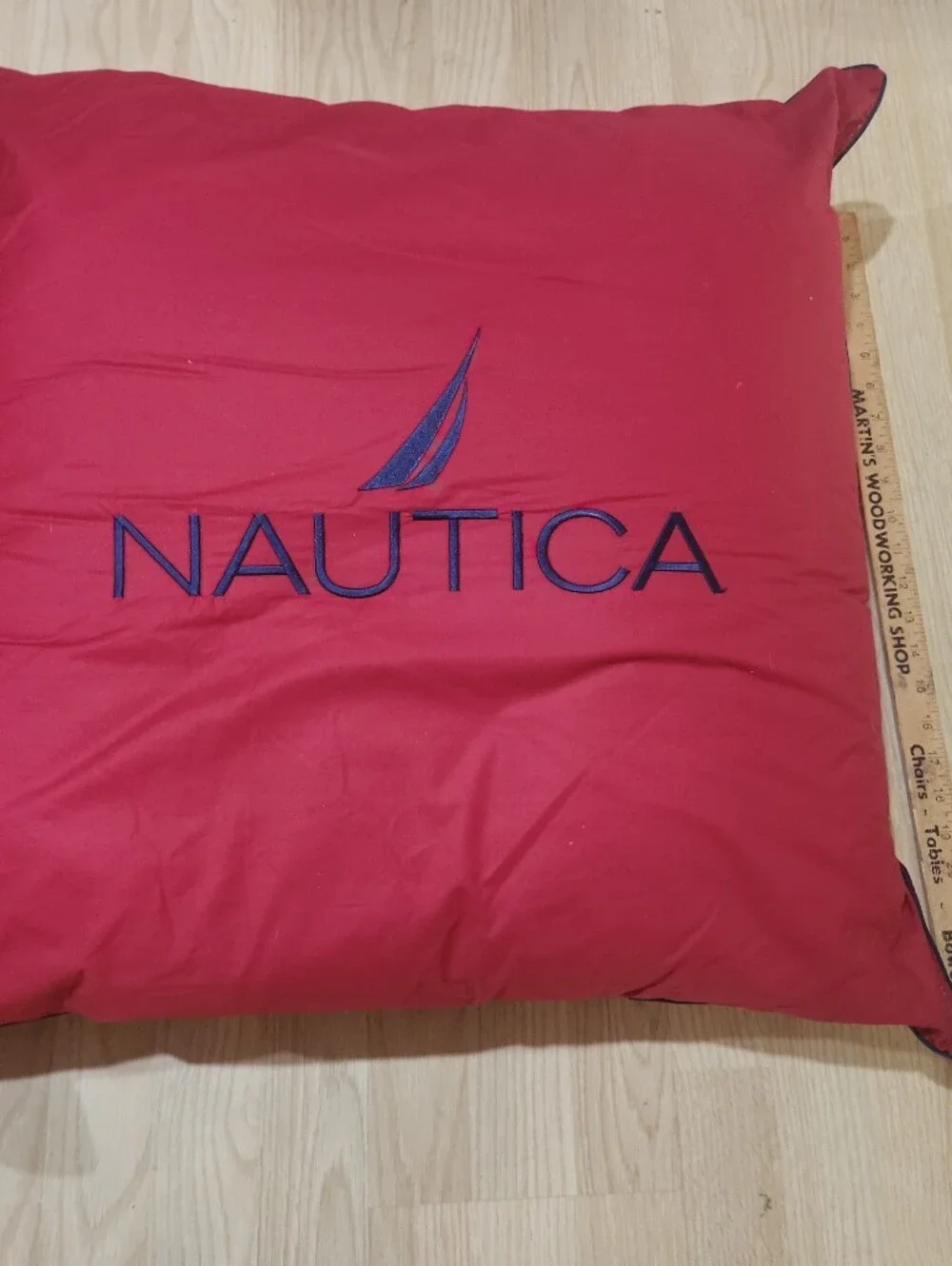 Nautica Red Square Floor Cushion with Navy Logo23x23